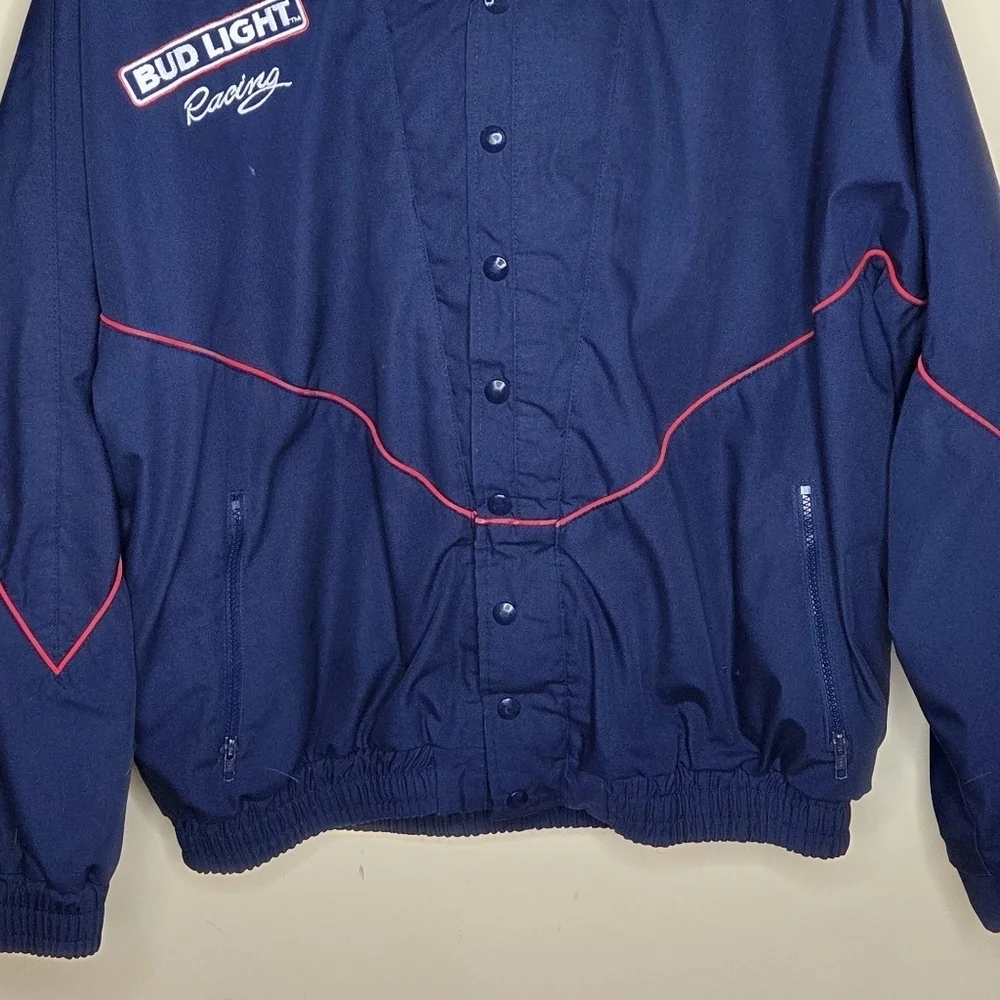 Vintage Bud Light Racing Navy Blue Red & White Jacket Size Large